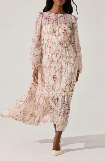 ASTR the Label Floral Long Sleeve Tiered Dress in Pink Floral at Nordstrom Rack, Size X-Small | Nordstrom Rack