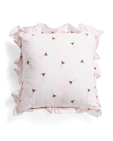 18x18 Espresso Martini Bows Striped Ruffle Pillow | TJ Maxx