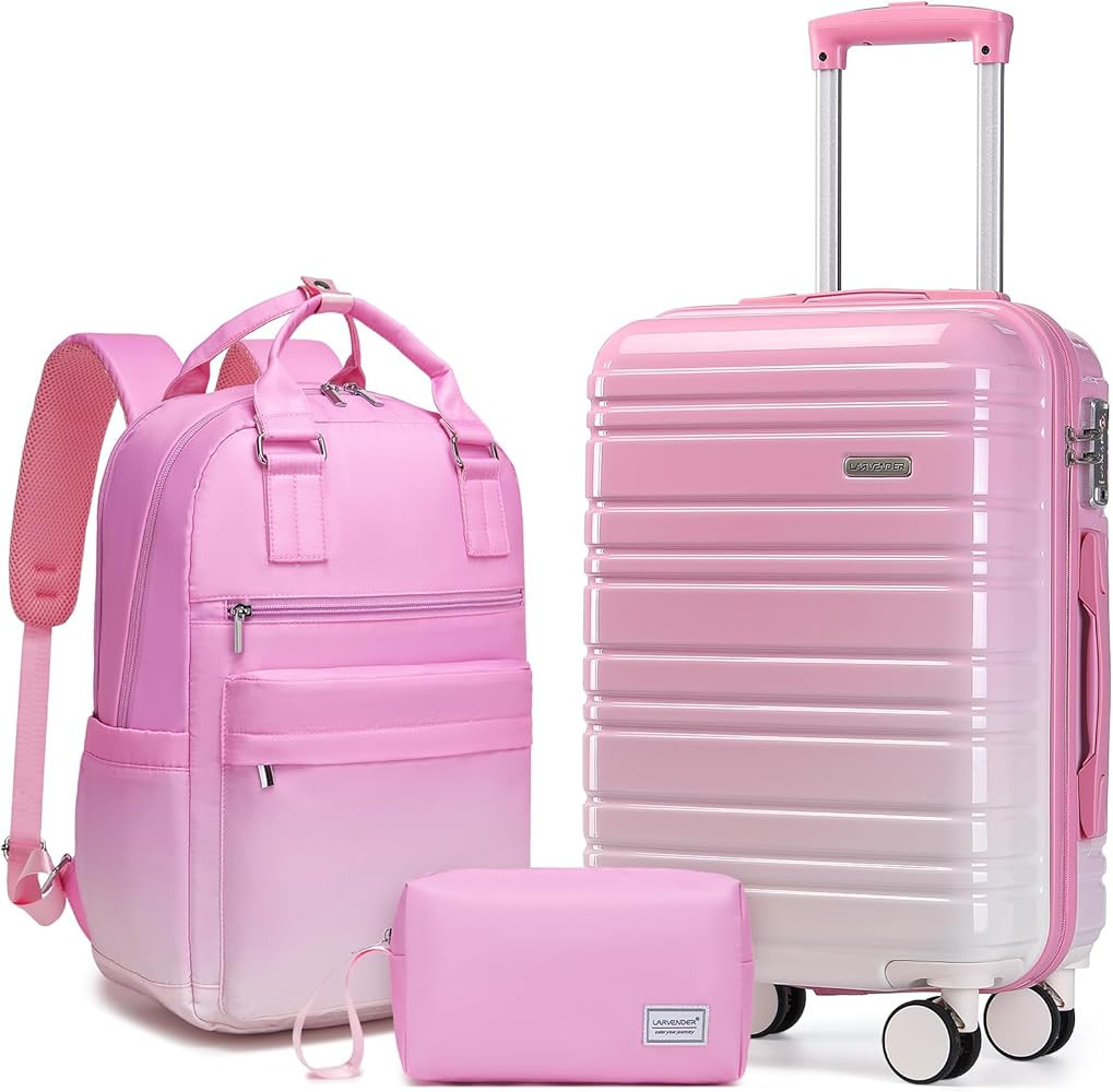 LARVENDER Carry on Luggage 22x14x9 Airline Approved Hardshell Suitcase with Wheels TSA Lock, PC+A... | Amazon (US)