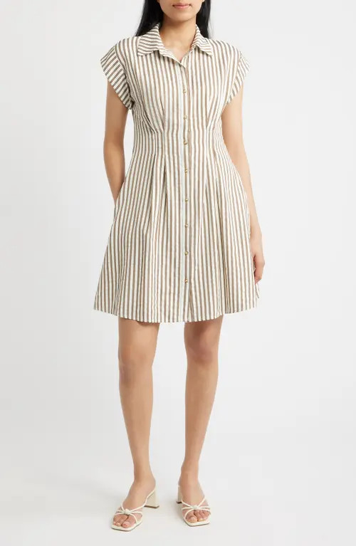 Julia Jordan Striped Button Front Shirtdress in Ivory Multi at Nordstrom, Size 12 | Nordstrom