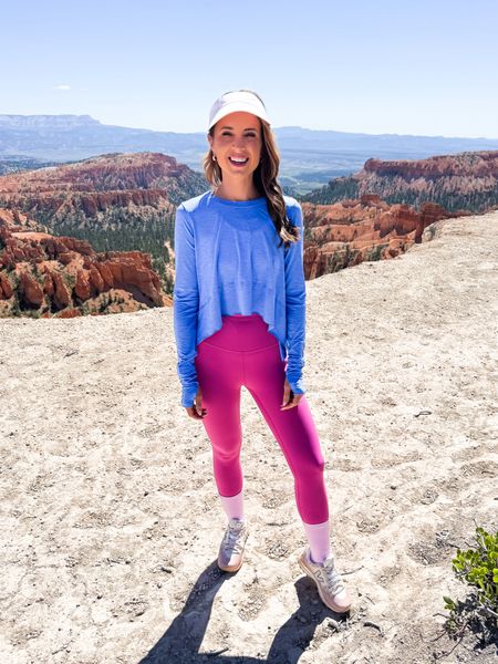 Hiking outfit. My favorite Amazon leggings in XXS. Free People tempo long sleeve in XS. Veja hiking shoes - size up if you are a half size. Activewear. Athleisure. 

#LTKActive #LTKTravel #LTKShoeCrush