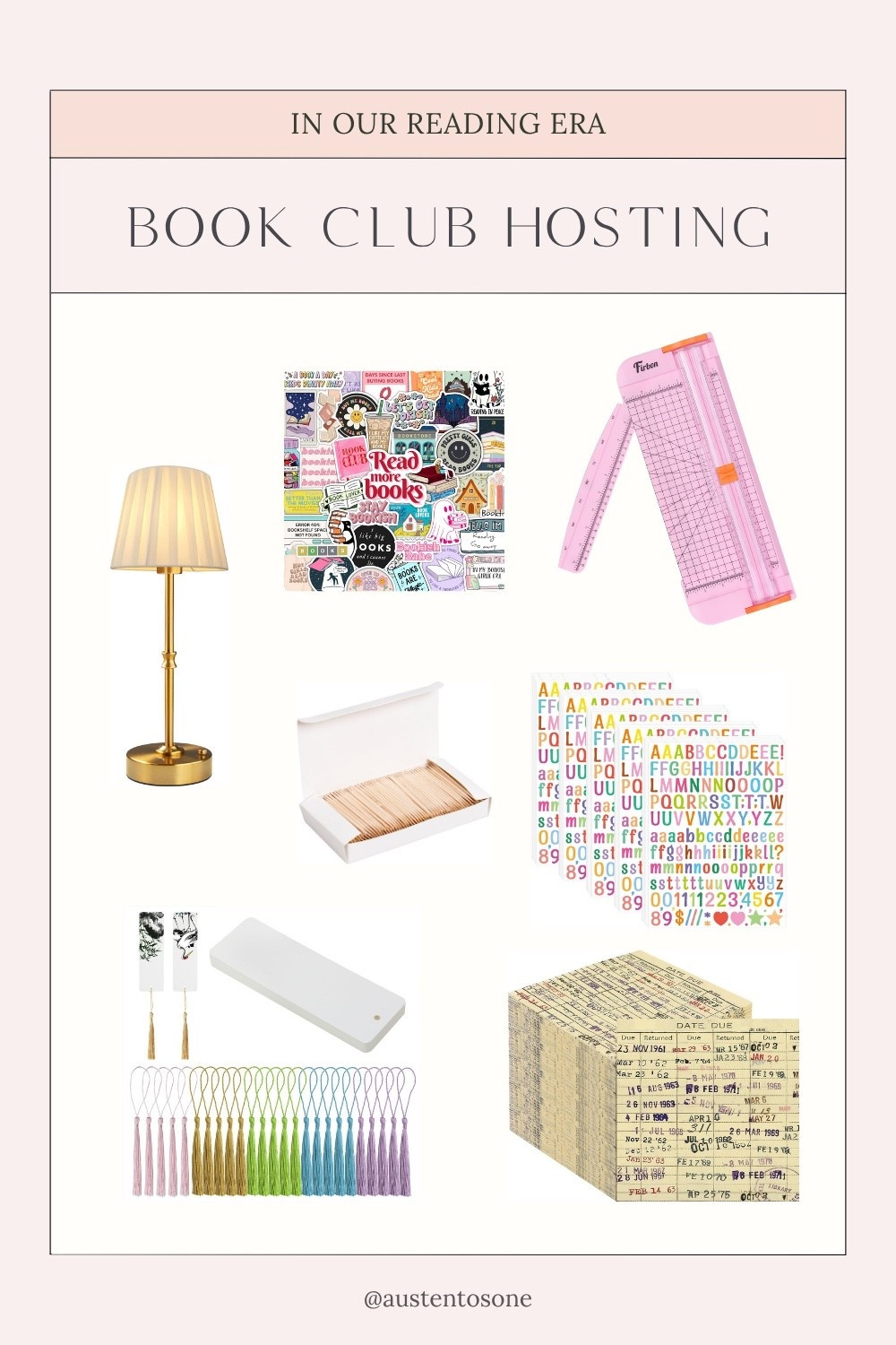 Book club hosting ideas! I found these bookmarks on Amazon and also some stickers so we could make custom bookmarks. I also had this mini rechargable lamp to put by the charcuterie and the cute library napkins  

#LTKHome