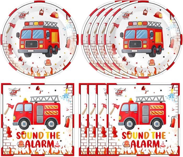 40PCS Firetruck Birthday Party Decorations Fire Truck Birthday Party Supplies Tableware Include F... | Amazon (US)