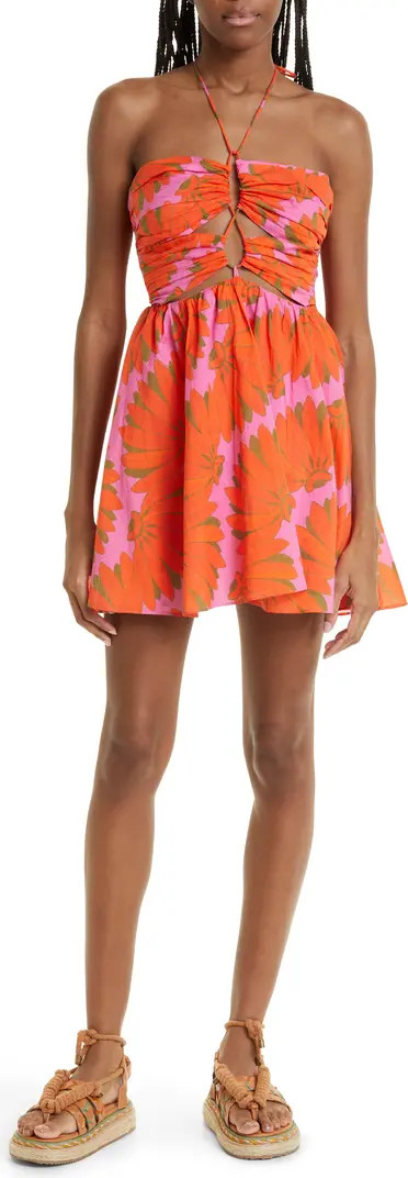 FARM Rio Copacabana Ruched Cutout Halter Neck Cotton Minidress | Nordstrom | Nordstrom