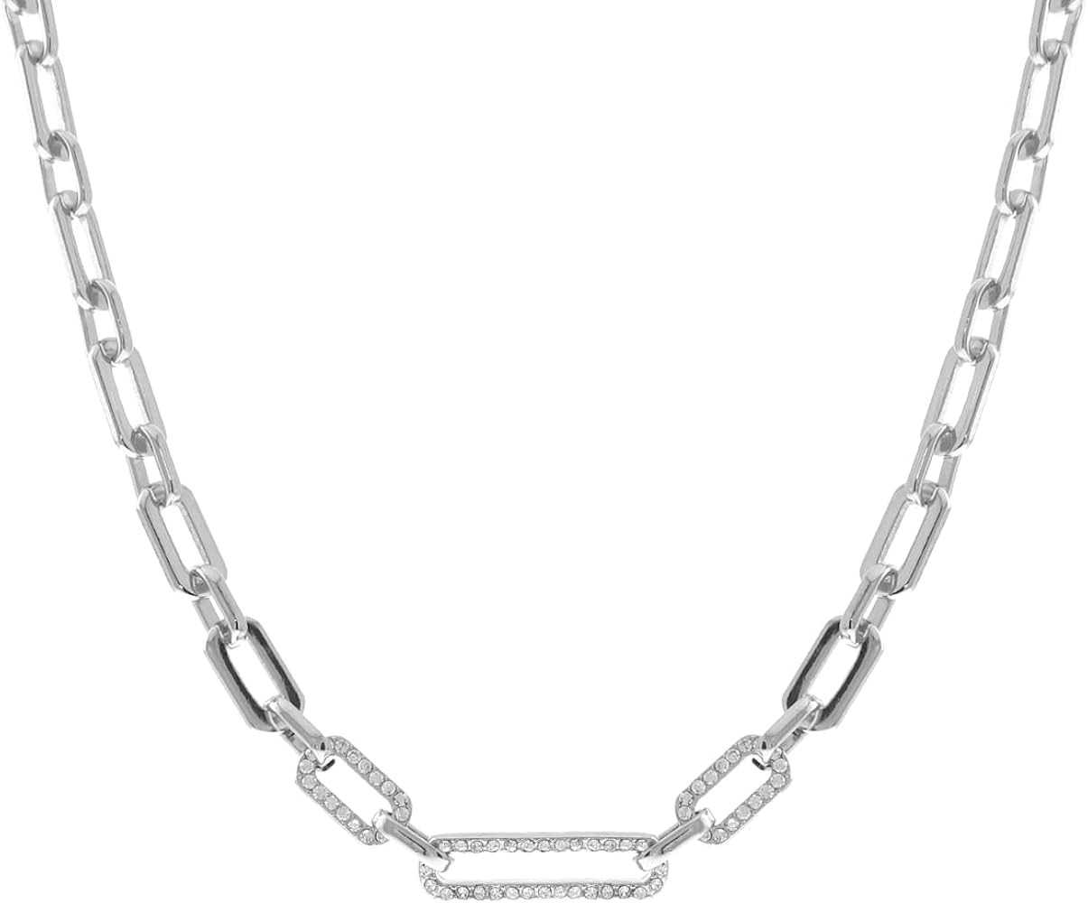 NTLX Chain Link Necklace for Women – Elongated Link Chain embedded with Rhinestone Crystals - P... | Amazon (US)