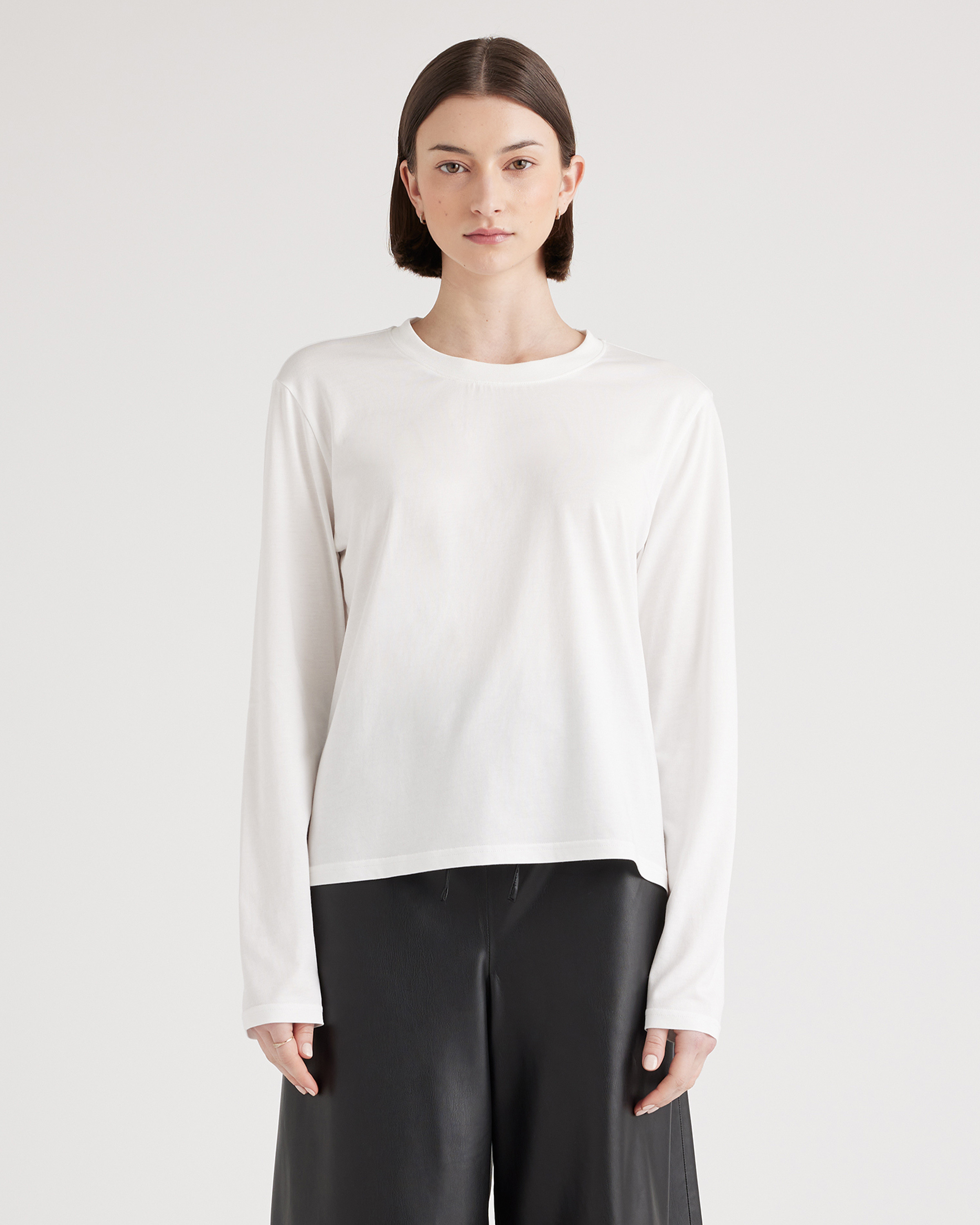 Quince | Women's Cotton Modal Relaxed Long Sleeve T-Shirt in White, Size XL, Cotton/Modal | Quince