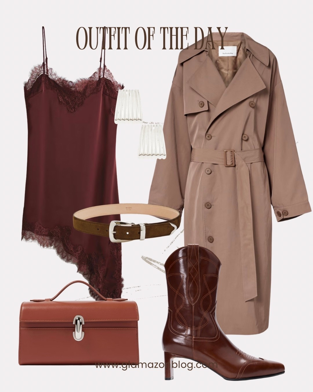 Slip dress, Frankie shop coat, trench coat, brown boots, suede belt, savette bag, lace trim dress 

#LTKdatenight #LTKwinter #LTKfestive