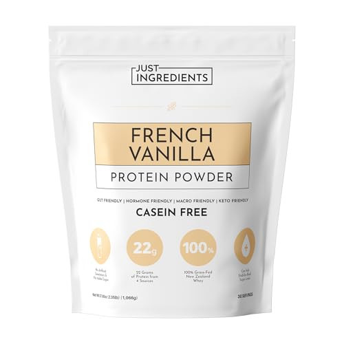 JUST INGREDIENTS French Vanilla Protein Powder – 30 Serving Bag – Grass-Fed Whey & Plant Protein Blend with Real Vanilla Bean – Sweetened with Coconut Sugar & Monk Fruit, Non-GMO, Gluten-Free | Amazon (US)