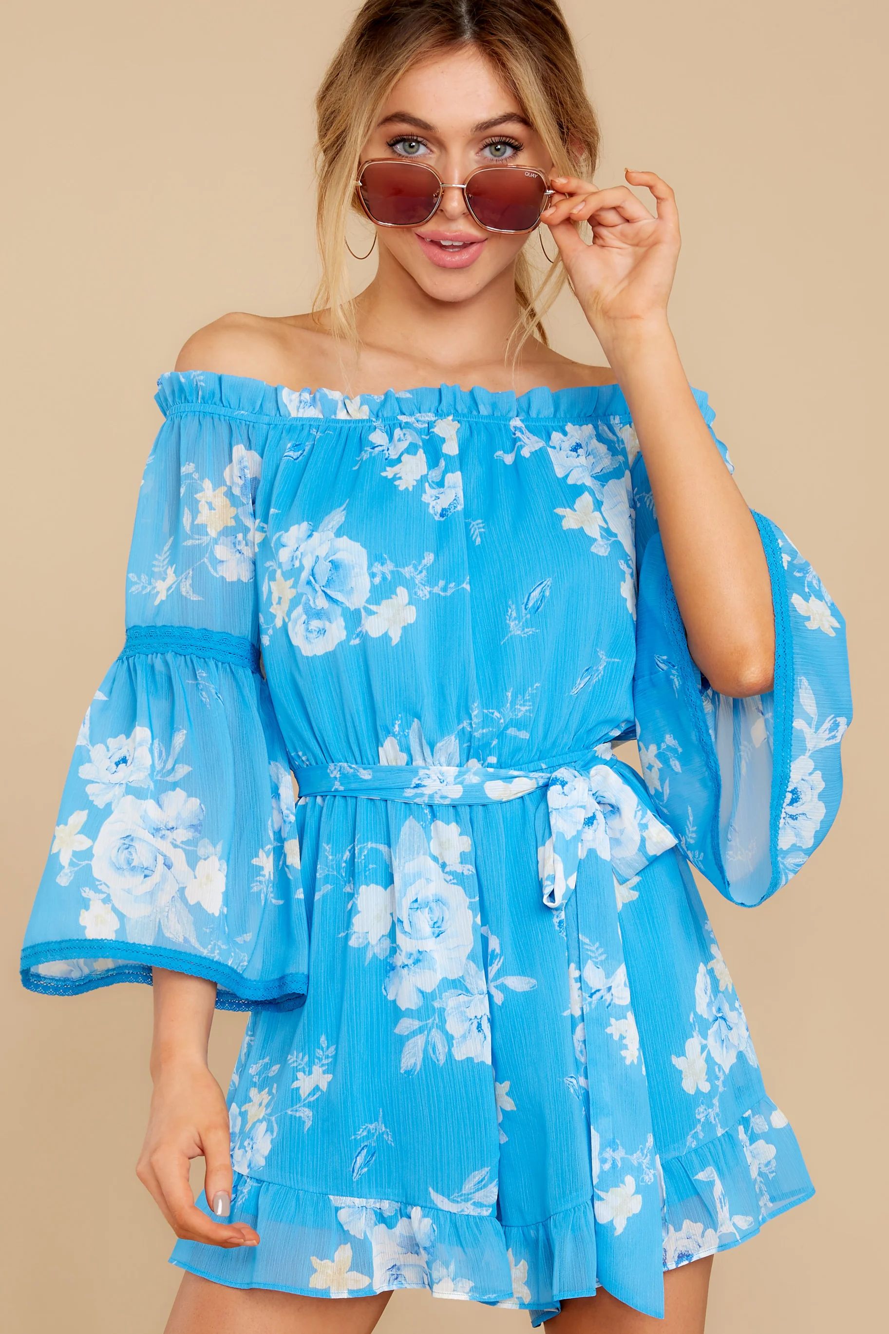 Hoping For You Bright Blue Print Romper | Red Dress 