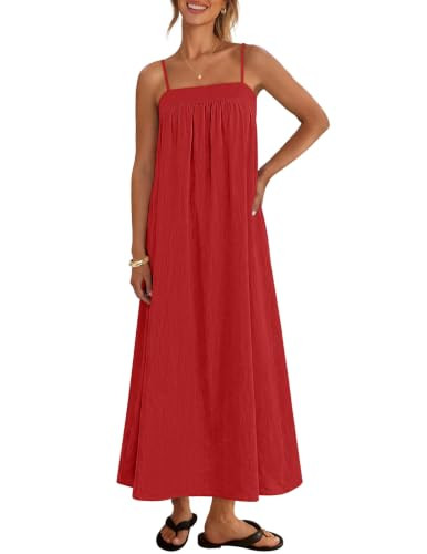 MEROKEETY Women's Summer Vacation Sundress Boho Maxi Dress, Red, M | Amazon (US)