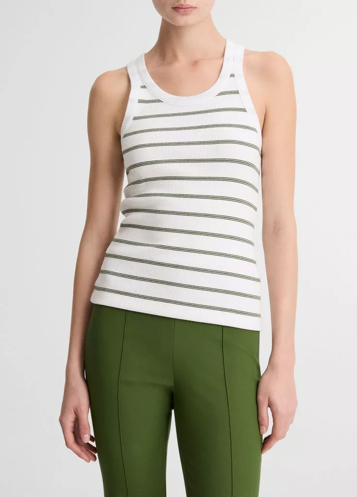 Striped Ribbed Scoop-Neck Tank | Vince LLC