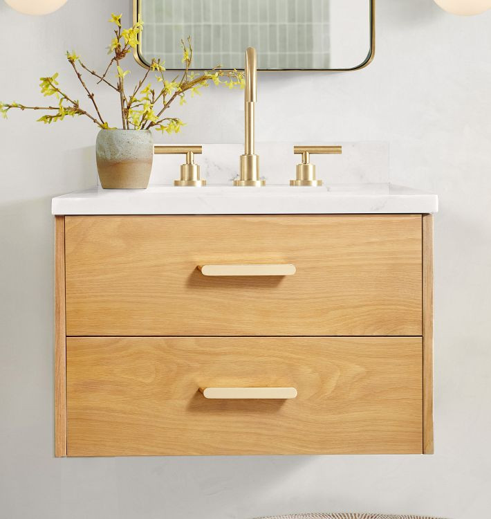 Geneva 27" Wall Mount White Oak Powder Vanity | Rejuvenation