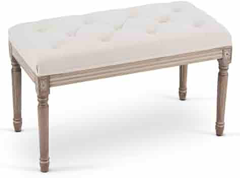 VONLUCE French Vintage Bench with Padded Seat and Rubberwood Legs, Upholstered Entryway Bench Sho... | Amazon (US)