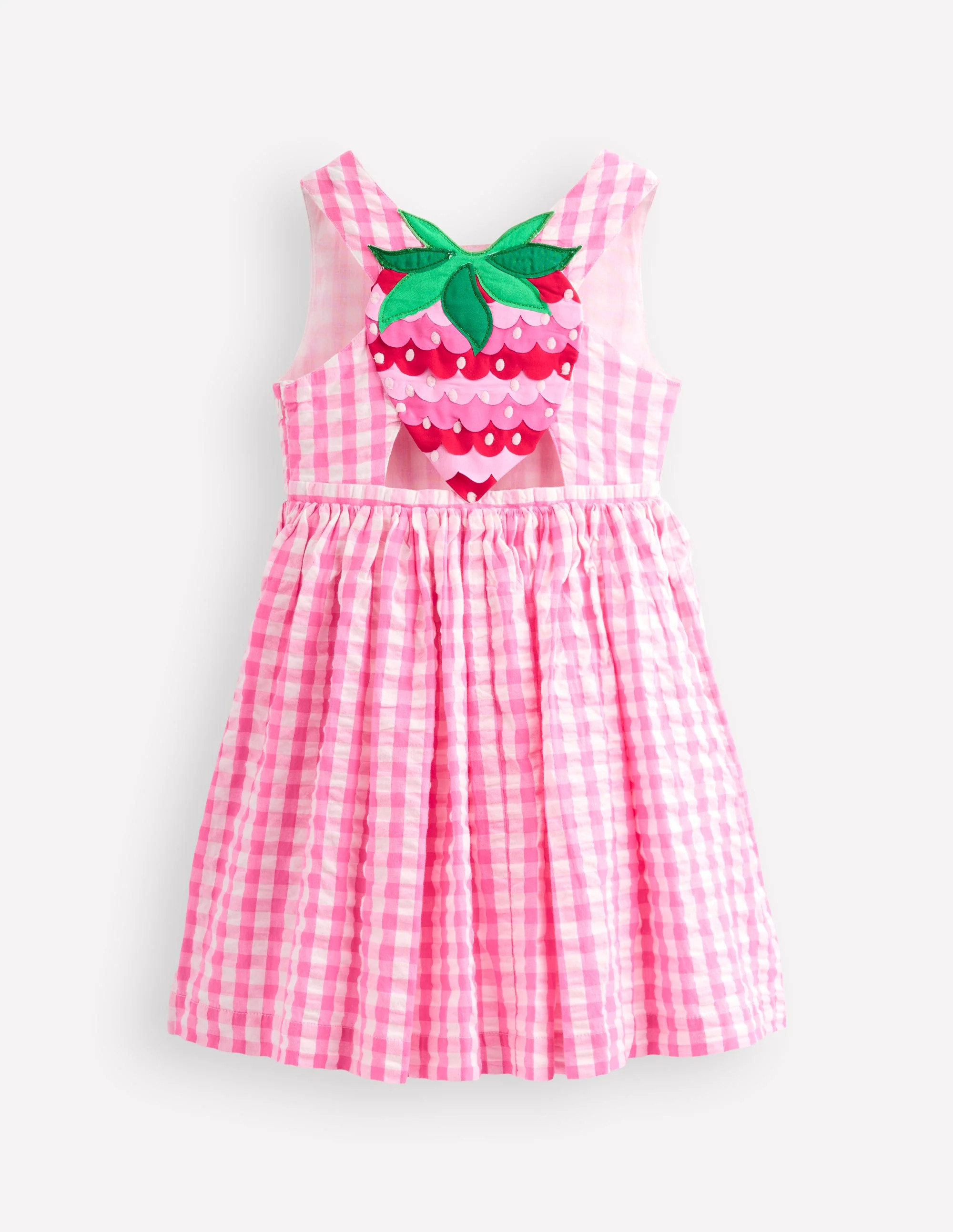 Applique Cross-Back Dress-Pink Gingham Strawberry | Boden UK