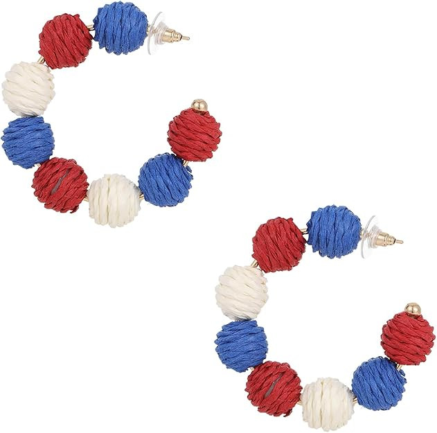 Raffia Hoop Earrings for Women Boho Colorful Rainbow Beaded Earrings Bohemian Statement Rattan Ea... | Amazon (US)