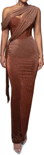 Celestina Metallic Drape Gown | Nordstrom
