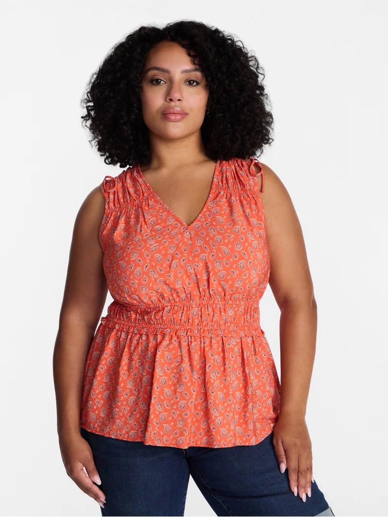 Time and Tru Women's Ruched Tie Shoulder Top, Sizes XS-XXXL | Walmart (US)
