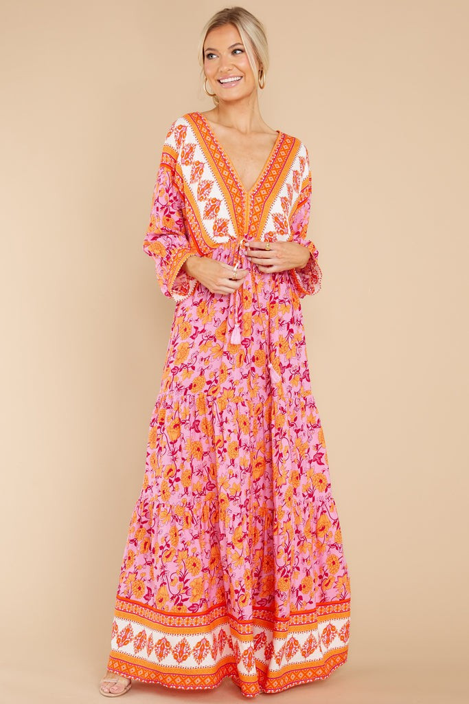 Growing Closer Pink And Orange Floral Maxi Dress | Red Dress 