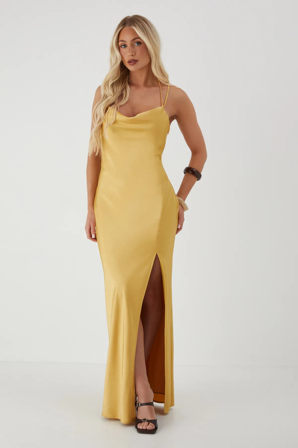 Dresses | Satin Cowl Split Leg Maxi Dress | MissPap | Boohoo.com (UK & IE)