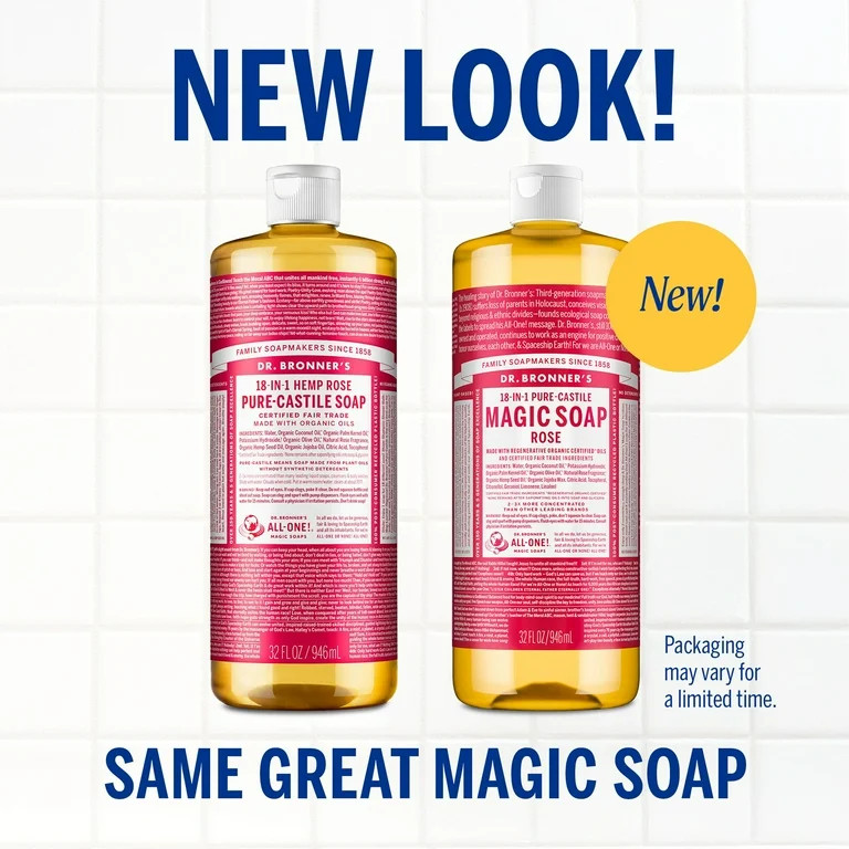 Dr. Bronner's Magic Soap - Rose - Pure-Castile Liquid Soap - 32 oz – for face, body wash, hands... | Walmart (US)