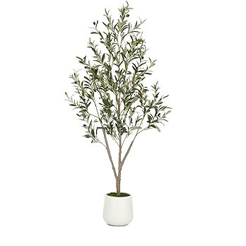 Olive Trees Artificial Indoor, 5FT Tall Faux Olive Tree with White Tall Planter, Artificial Plant... | Amazon (US)