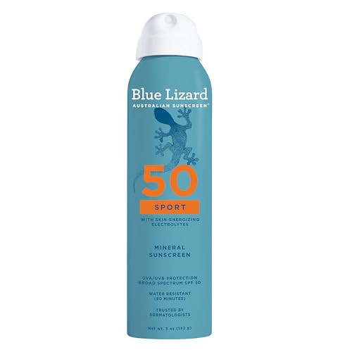 BLUE LIZARD Sport Mineral Sunscreen Spray SPF 50+, Dermatologist-Recommended Brand, Broad-Spectrum UVA/UVB Protection, Water-Resistant, Zinc Oxide Formula, Vegan, 5 fl oz | Amazon (US)