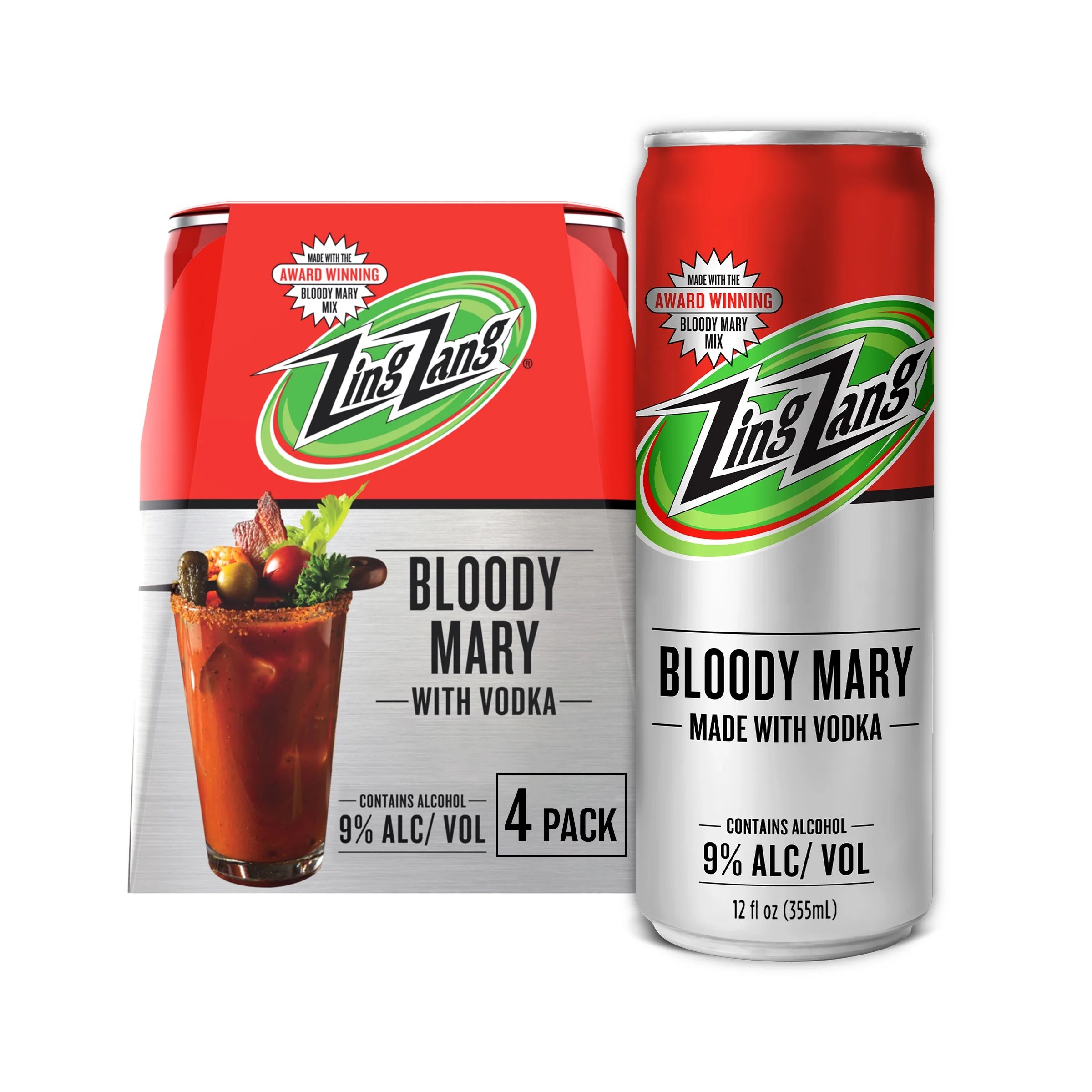 Zing Zang Bloody Mary with Vodka Alcoholic Ready-to-Drink Canned Cocktails 12 Fl Oz Can (Pack of ... | Walmart (US)