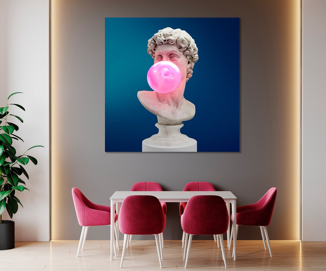 Bust Sculpture Blowing Bubble Gum Print Pop Art Square Canvas Wall Art Funny Concept Wall Decor R... | Etsy (US)