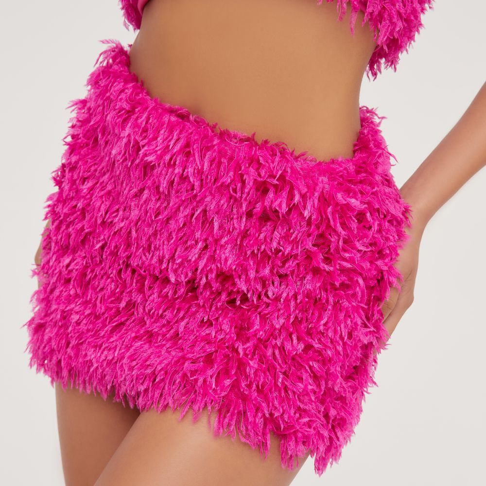 Mini Skirt In Pink Faux Feather | Ego Shoes (UK)