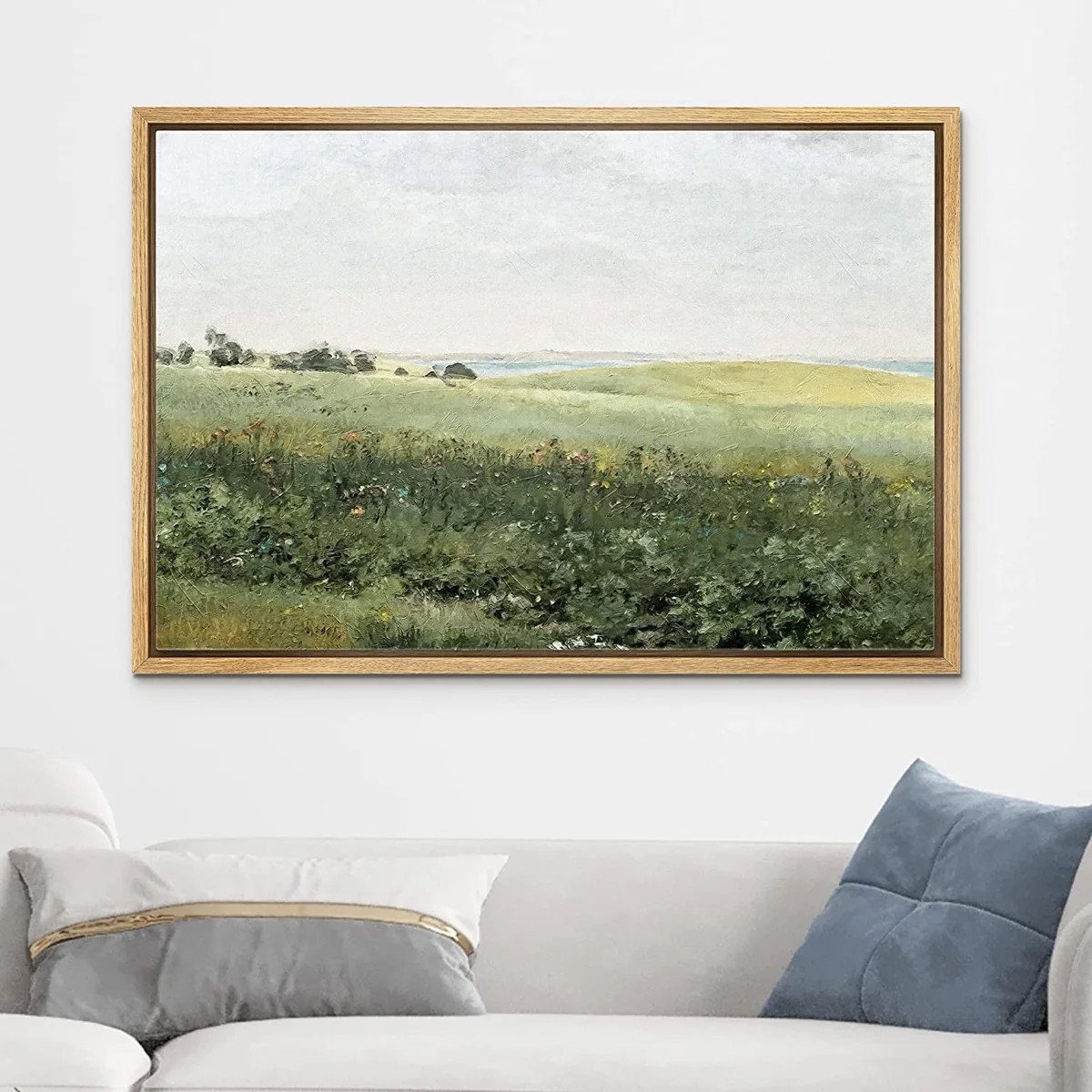 Green Meadow Hillside Wildflowers Field Nature Landscape Wall Art Framed On Canvas Painting Print | Wayfair North America