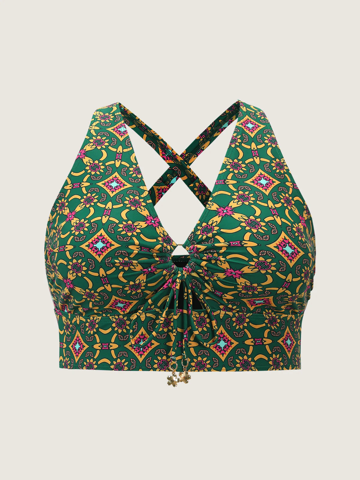 Adjustable Geometric Cut-Out Print Bikini Top | Bloomchic