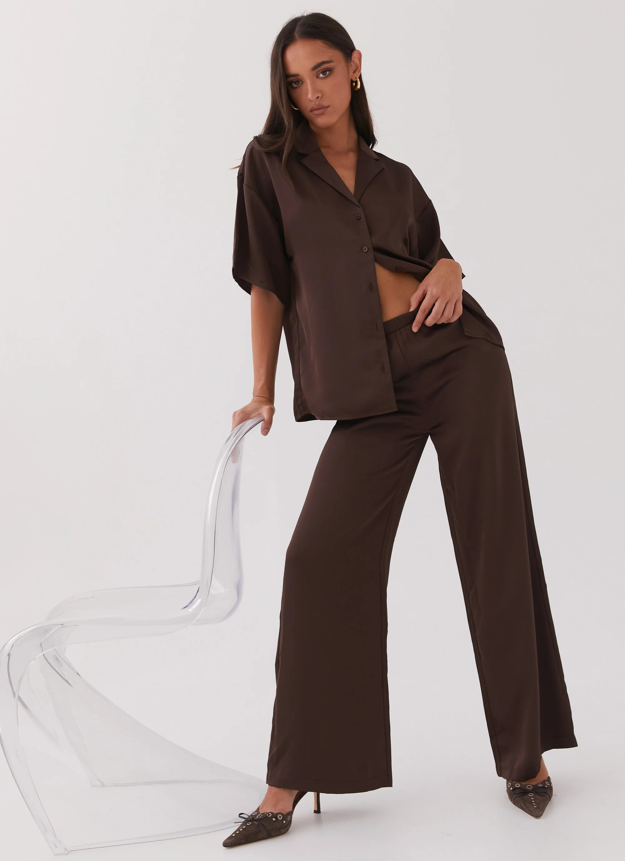 Palm Cove Satin Pants - Chocolate | Peppermayo (Global)