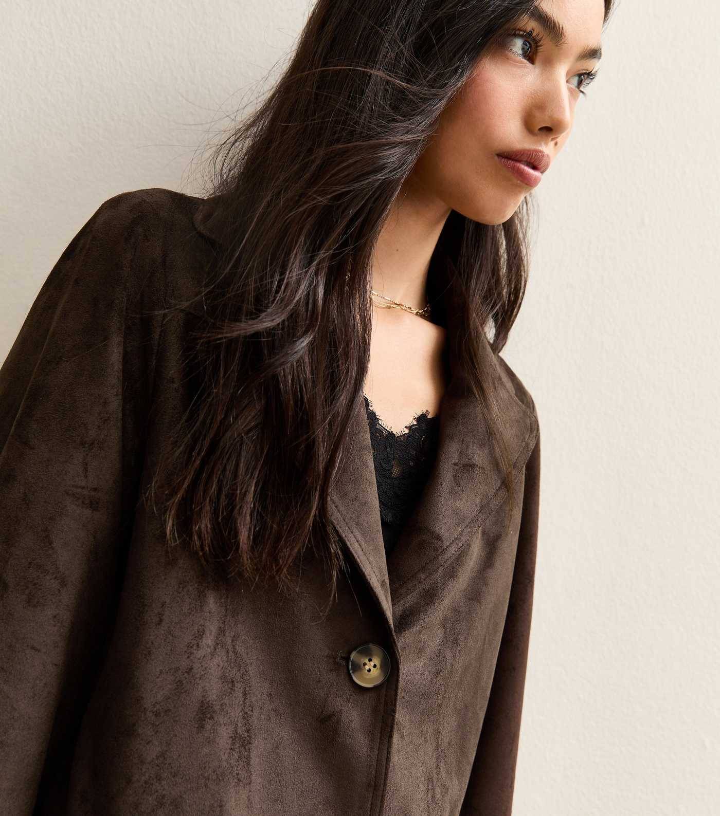 Dark Brown Faux Suede Button Through Jacket | New Look | New Look (UK)
