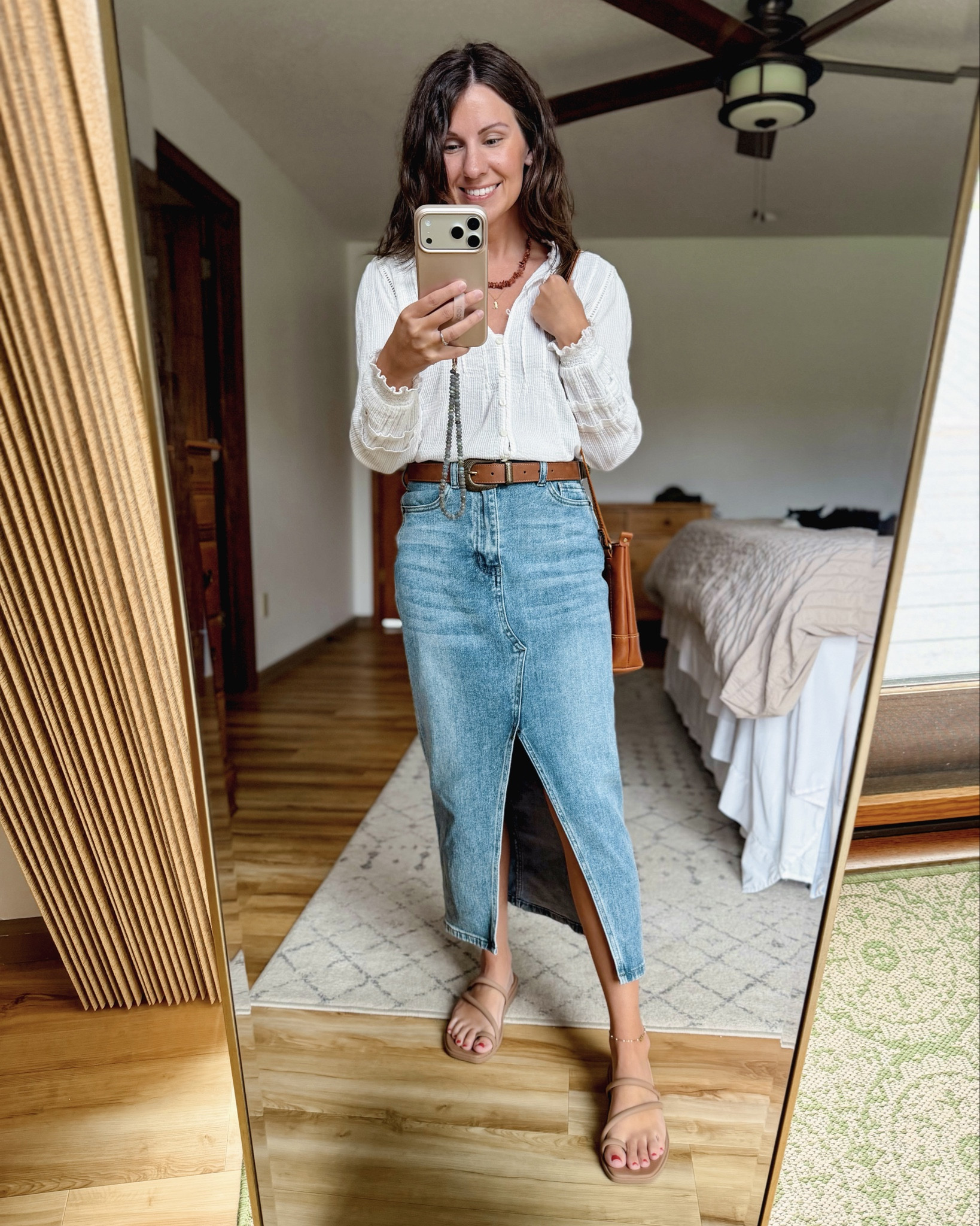 xs in my top, xs in my denim skirt, 6 in my croc sandals. Linked my bag and cowboy boot necklace. 

My red/orange necklace is thrifted so I linked similar, and my western belt is older so I linked similar. 

#LTKootd #LTKPetite #LTKgrwm
