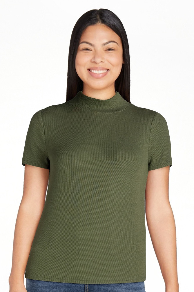 Time and Tru Women’s Mock Neck Top with Short Sleeves, Sizes S-XXXL | Walmart (US)