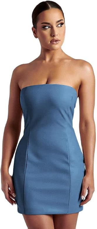 XLLAIS Women Sexy Clubwear Faux Leather Strapless Tube Top Mini Dress Off Shoulder Bodycon Party Dre | Amazon (US)