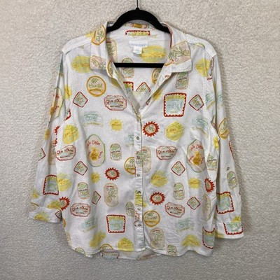 Cynthia Rowley Linen Blend Top Women 1X Olive Oil Button Up Cottage Grandma | eBay | eBay US