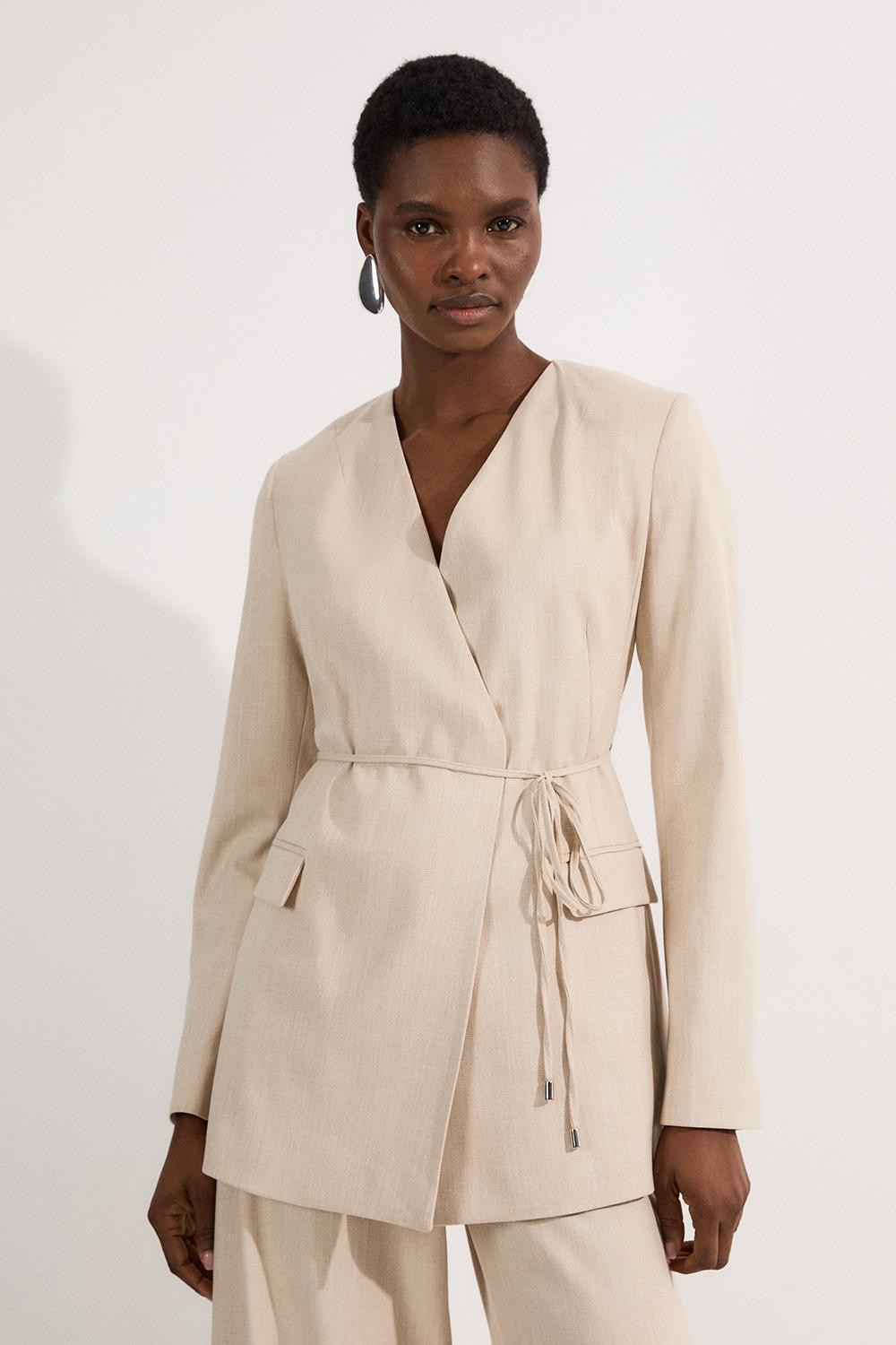 Petite Tailored Marl Tie Waist Blazer | Karen Millen US