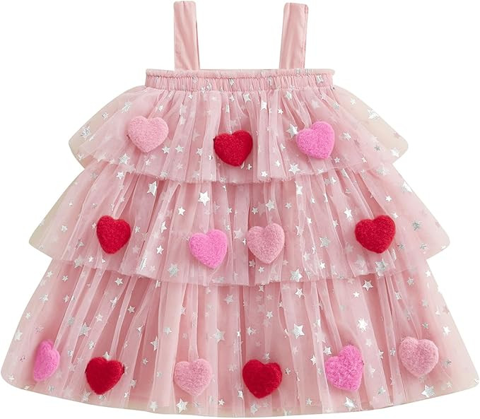 Eadrioss Toddler Baby Girl Valentines Outfits Sleeveless Valentines Dress Star Heart Red Pink Dre... | Amazon (US)