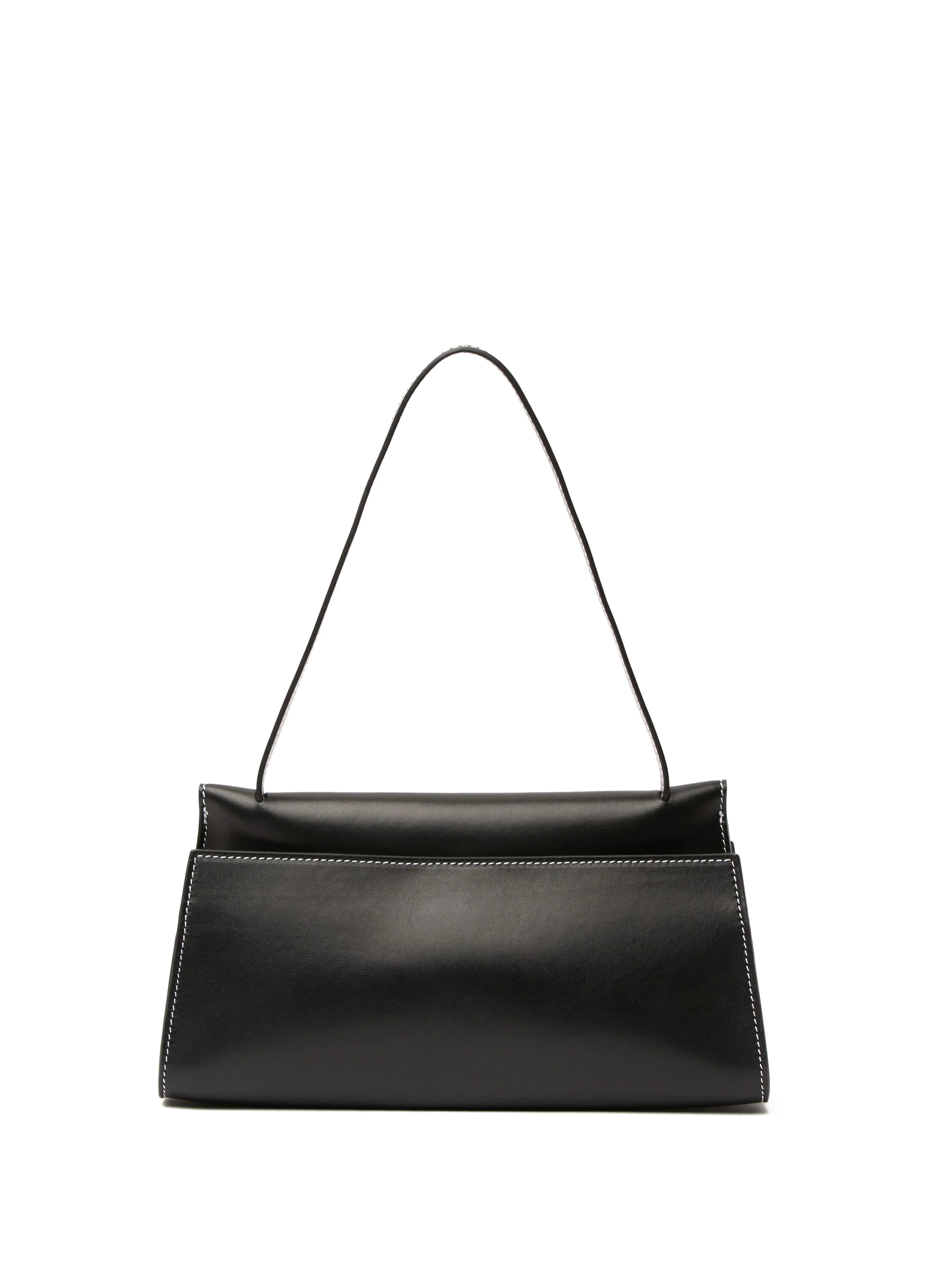Long Papillon Leather Black/Black Stitches - Leather Shoulder Bag - Elleme | Elleme
