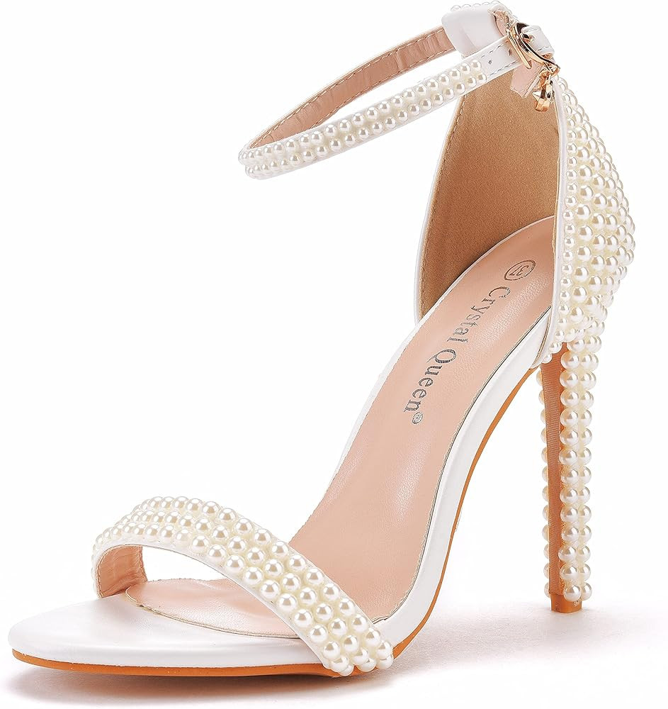 Crystal Queen Full Pearls Heels Sandals Stiletto Heels Peep Toe High Heel Sandals Pump Shoes For ... | Amazon (US)