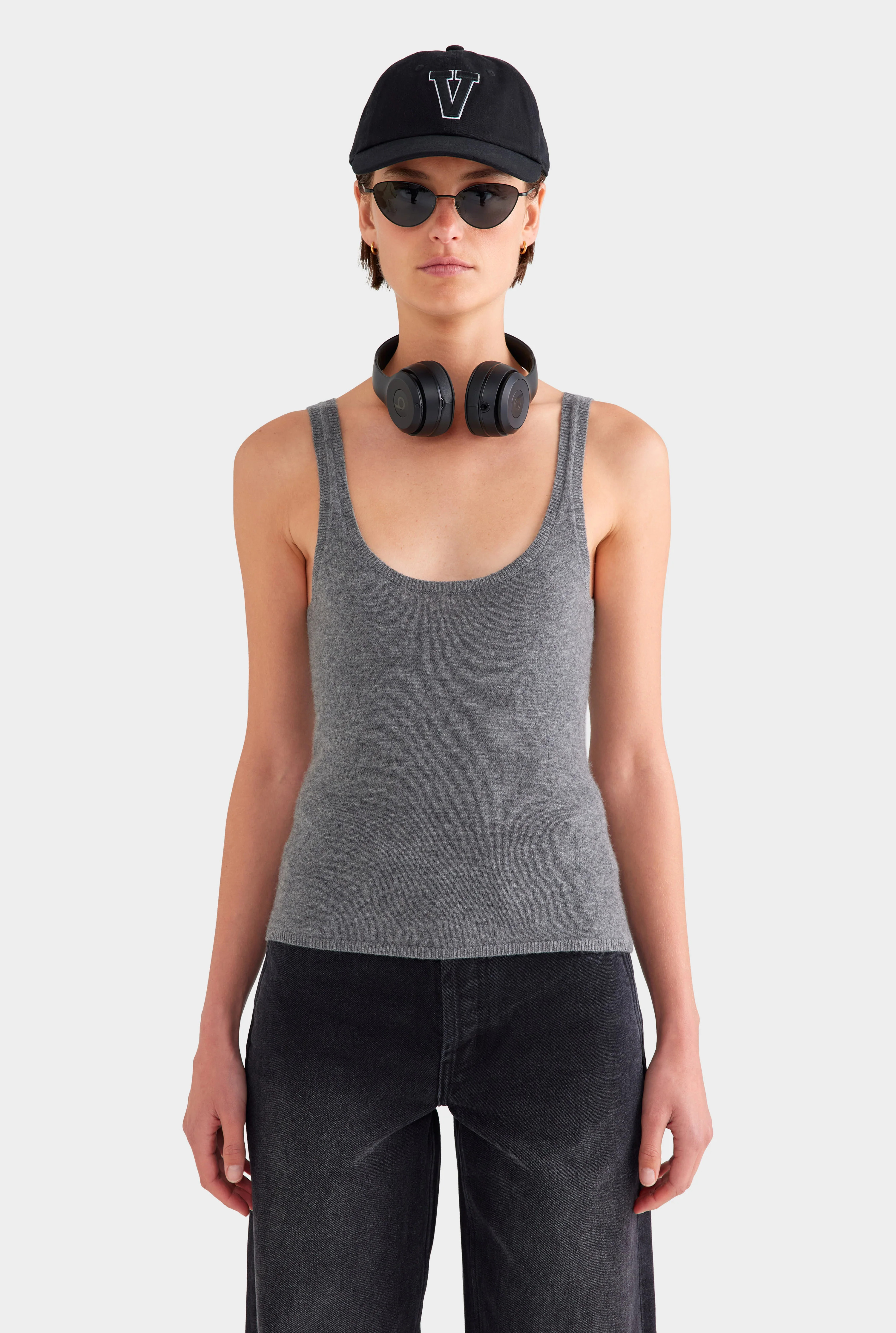 Womens Cashmere Tank Charcoal | Venroy | Venroy AU