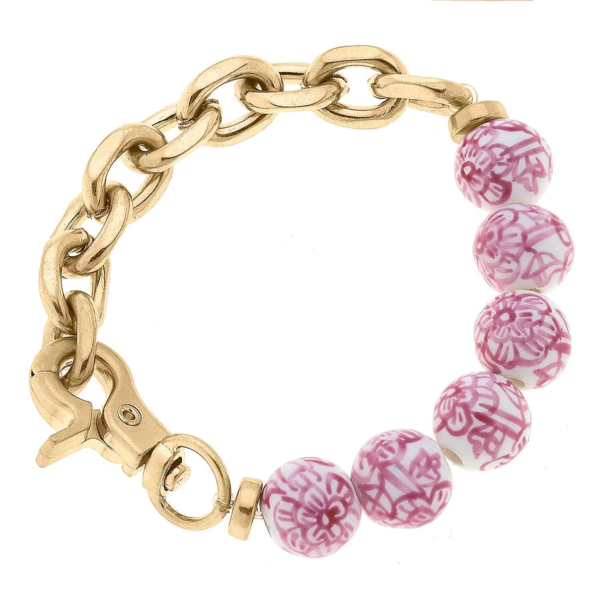 Paloma Chinoiserie & Chunky Chain Bracelet in Pink & White | CANVAS