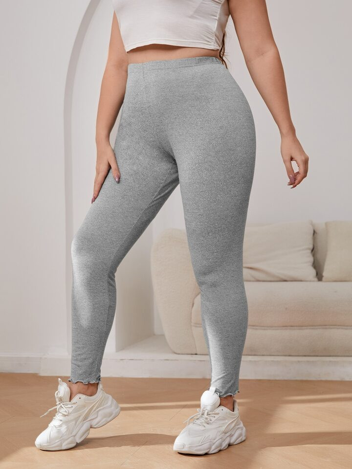 SHEIN Essnce Plus Solid High Waist Lettuce Trim Leggings | SHEIN