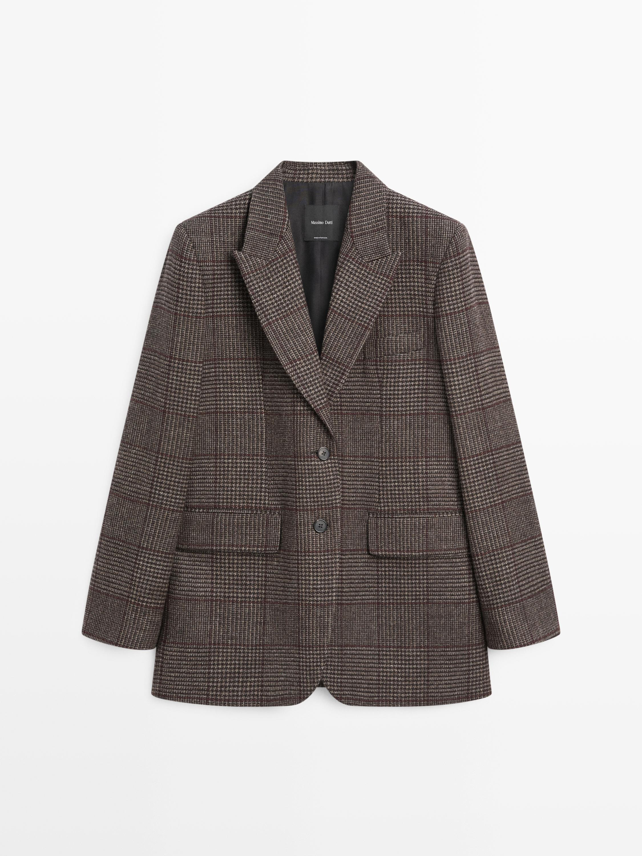 Check wool blend blazer | Massimo Dutti US