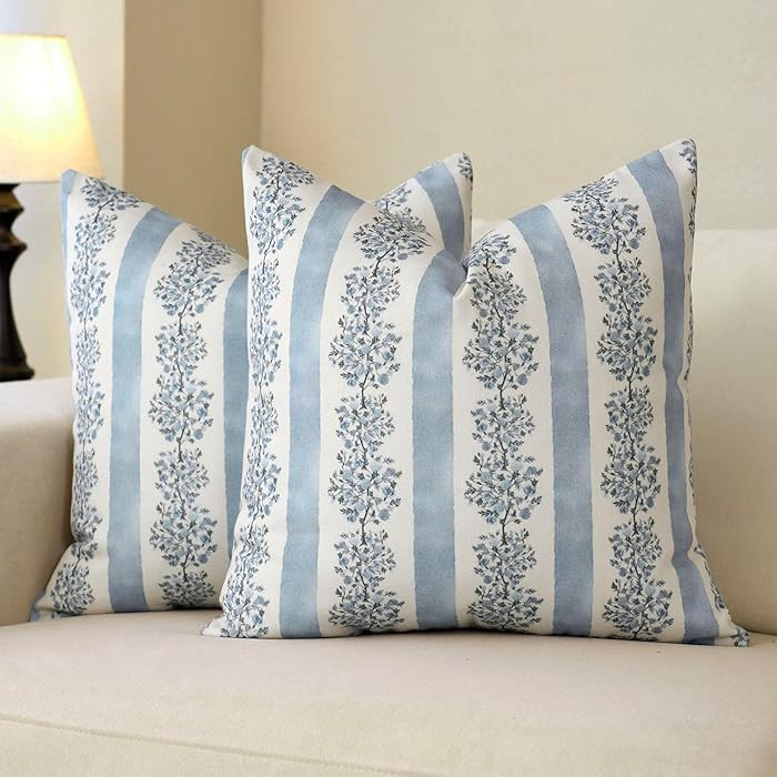 DOMVITUS Floral Throw Pillow Covers 18x18 Inch Set of 2, Block Print Decorative Pillow Covers Vin... | Amazon (US)