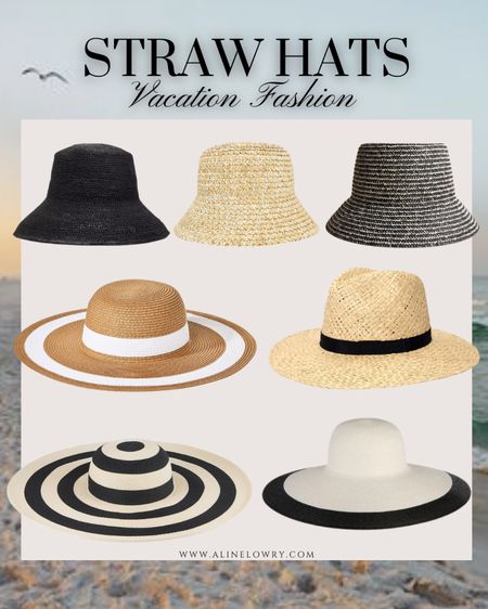 Straw hats - vacation fashion. Sun hats, beach hats, striped hat. 

#LTKSeasonal #LTKU #LTKstyletip