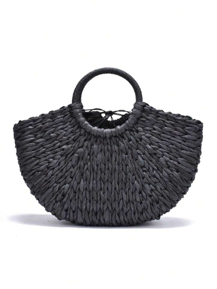 Travel Handbag Rattan Wicker Wicker Grass Woven Semi Circular Bag Large Capacity Female Casual Wo... | SHEIN