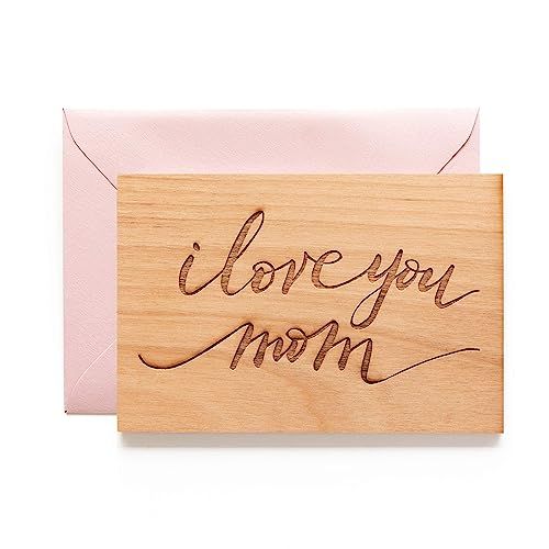 I Love You Mom Cursive Wood Mother's Day Card [Handmade Gifts for Mom, Birthday, Just Because] | Amazon (US)