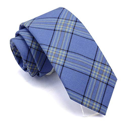 GUSLESON Light Blue Striped Ties For Men Skinny Cotton Wool Tie Tartan Neckties (0910-03) | Amazon (US)